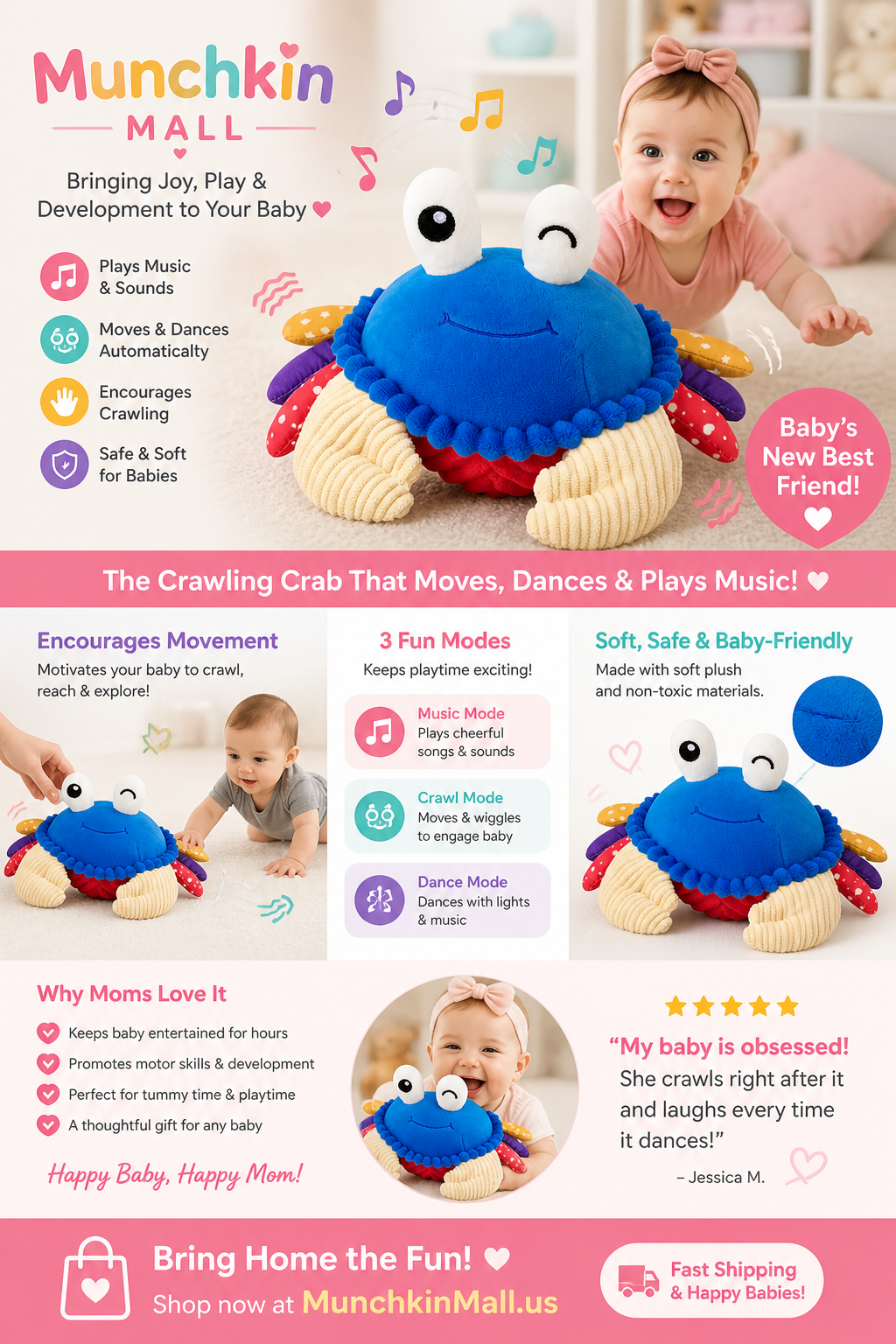 MunchkinMall™ Crawl & Giggle Crab – Baby Crawling Toy