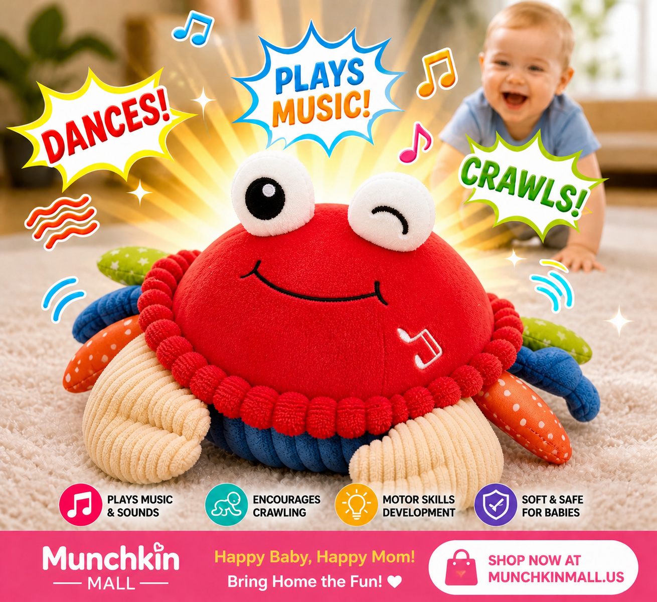 MunchkinMall™ Crawl & Giggle Crab – Baby Crawling Toy