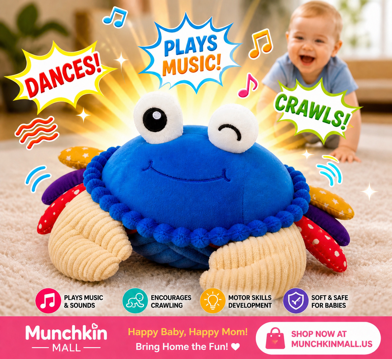 MunchkinMall™ Crawl & Giggle Crab – Baby Crawling Toy